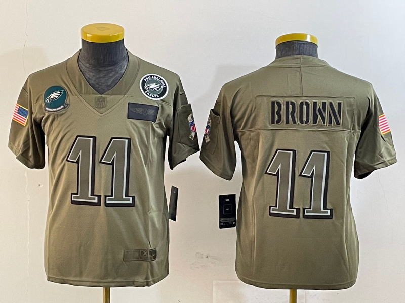 Youth 2025 Philadelphia Eagles 11 Brown green Nike NFL jersey style 2